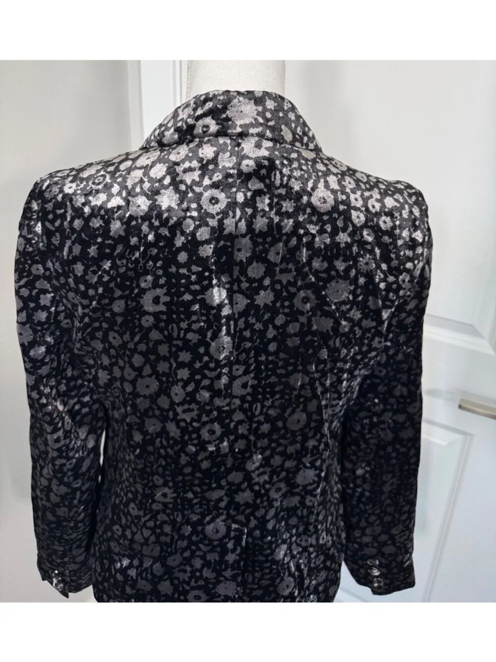 Anthropologie Elevenses Black Metallic Floral Velvet Blazer 6 Philippines Lined - Picture 8 of 12